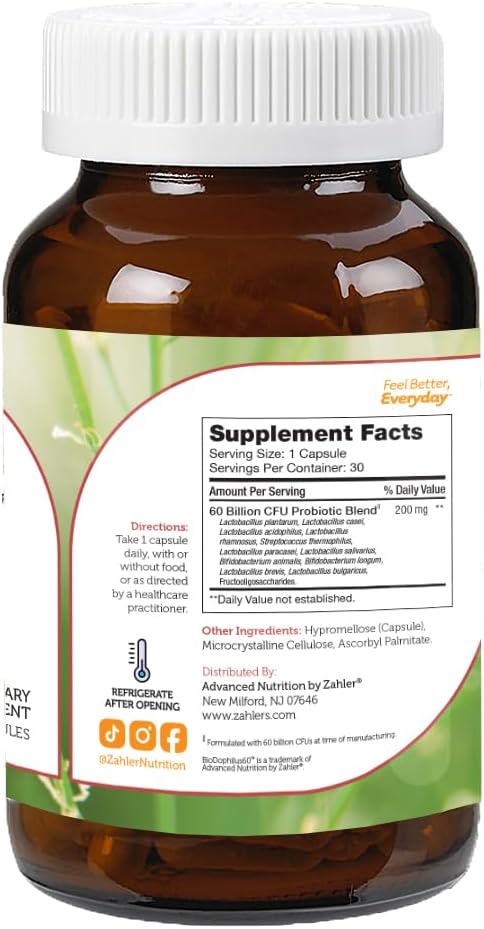 Zahler Biodophilus, 60 Billion Live Cultures 30 Capsules
