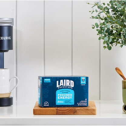 Laird Superfood K-Cups with Functional Mushrooms - Focused Energy, 10ct - Plant-Based Blend of Lions Mane Mushrooms, Rhodiola Extract, and Coffee Cherry - Delicious and Convenient