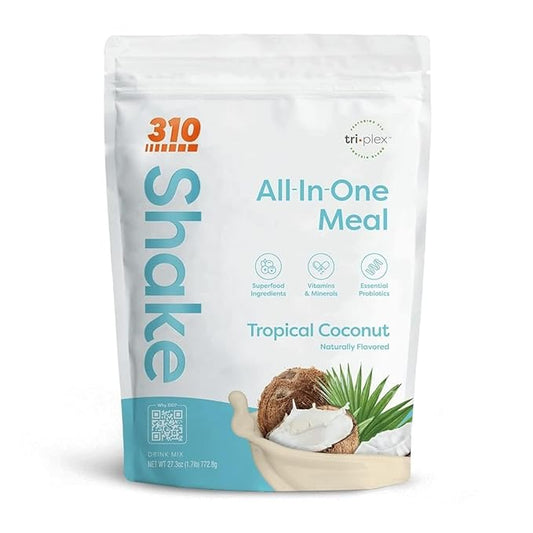310 Nutrition All-In-One Meal Replacement Shake - Fiber-Rich Vegan Superfood Blend with Natural Sweeteners - Low Carb, Keto & Paleo Friendly, Gluten-Free, 26 Essential Vitamins & Minerals, Tropical Coconut, 28 Servings