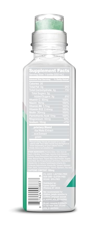 Karma Natural Energy Drink - 12 Pack, Melon Dragonfruit Caffeinated Water - Clean Focus & Energy Boost