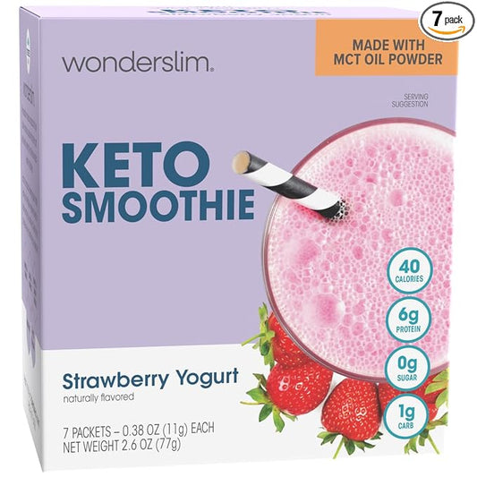 WonderSlim Keto Smoothie with C8 MCT Oil, Strawberry Yogurt, Low Carb, No Sugar, Gluten Free (7ct)