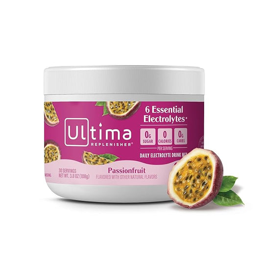 Ultima Replenisher Daily Electrolyte Powder Drink Mix – Passionfruit, 30 Servings – Hydration Powder with 6 Key Electrolytes and Trace Minerals – Keto Friendly, Non-GMO and Sugar-Free