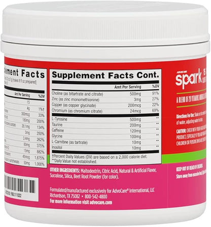 AdvoCare Spark Vitamin & Amino Acid Supplement - Focus & Energy Drink Powder Mix with Vitamin A, B-6, C & E - Also Includes L-Carnitine & L-Tyrosine - Strawberry - 10.5 oz