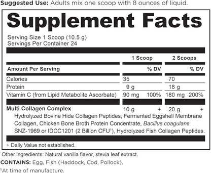 Ancient Nutrition Hydrolyzed Collagen Peptides Powder with Probiotics, Vanilla Multi Collagen Protein for Women and Men with Vitamin C, 24 Servings, Supports Skin and Nails, Gut Health, 8.9oz