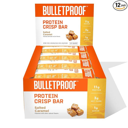 Bulletproof Salted Caramel Protein Crisp Bars, 12pk, High Protein, Low Sugar