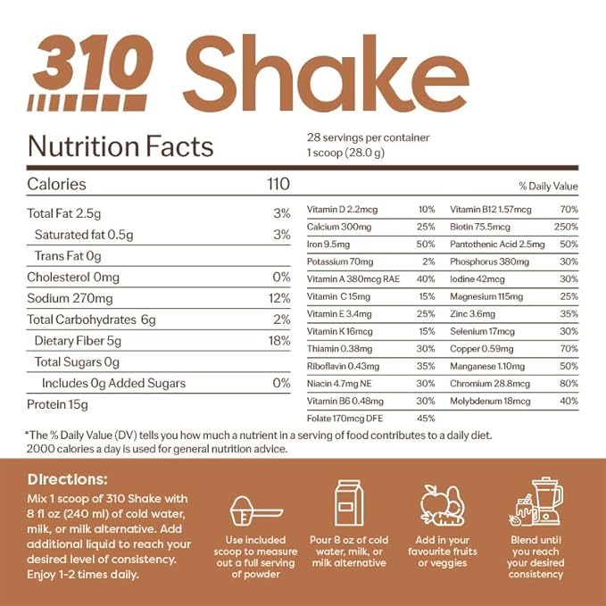 310 Nutrition All-In-One Meal Replacement Shake - Fiber-Rich Vegan Superfood Blend with Natural Sweeteners - Low Carb, Keto & Paleo Friendly, Gluten-Free, 26 Essential Vitamins & Minerals, Horchata, 28 Servings
