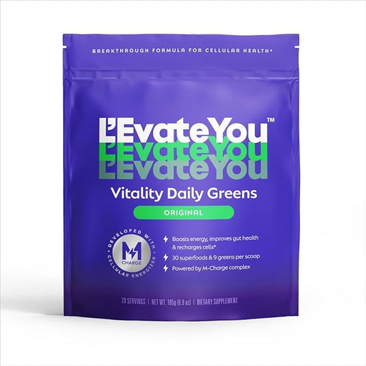 L'Evate You Vitality Daily Greens Powder (28 Servings) 30 Superfoods, 9 Greens - for a Cellular Energy Boost, Powered by M-Charge Complex for All Day Energy (Original)