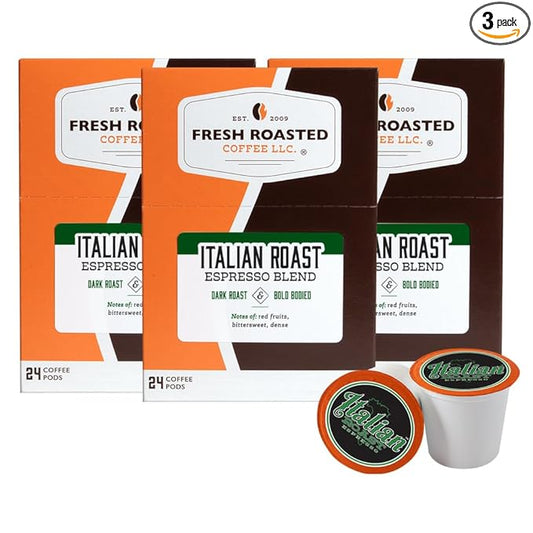 Fresh Roasted Coffee, Italian Roast, Dark, 72 Pods for K Cup Brewers