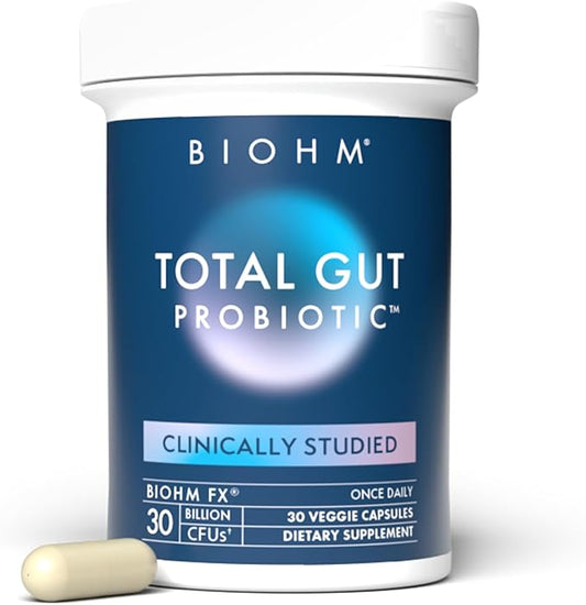BIOHM Total Probiotic, 30 Billion CFU Daily Probiotic with Good Bacteria and Fungi Helps Reduce Bloating and Supports Total Gut Health, 30 Day Supply for Women and Men (30 Count)