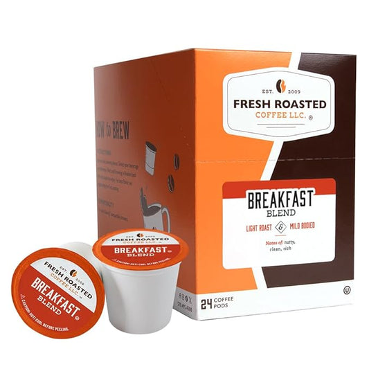 Fresh Roasted Coffee, Breakfast Blend, Light Roast, 24 Pods for K Cup Brewers