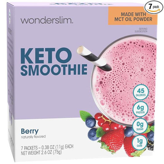 WonderSlim Keto Smoothie with C8 MCT Oil, Berry, Low Carb, No Sugar, Gluten Free (7ct)