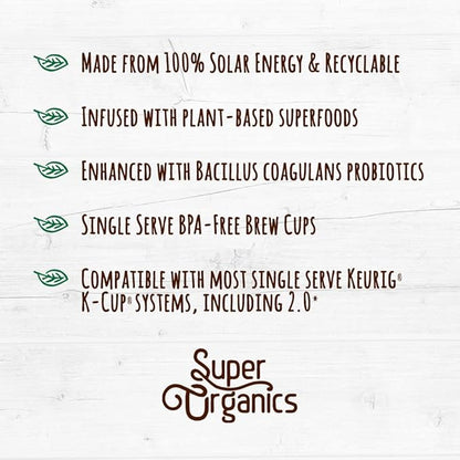 Super Organics Cardio Support Coffee Brew Cups With Superfoods & Probiotics Keurig K-Cup Compatible Cardiovascular Health Medium Roast, USDA Certified Organic, Vegan Coffee, 60ct
