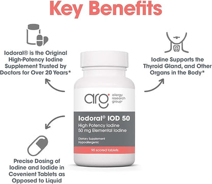 Optimox Iodoral 50 mg Supplement - Potassium Iodide Tablets, High Potency Iodine Tablets, Iodine Supplements for Thyroid Support, Daily Vitamins and Minerals, Lugol's Iodine Solution - 90 Count