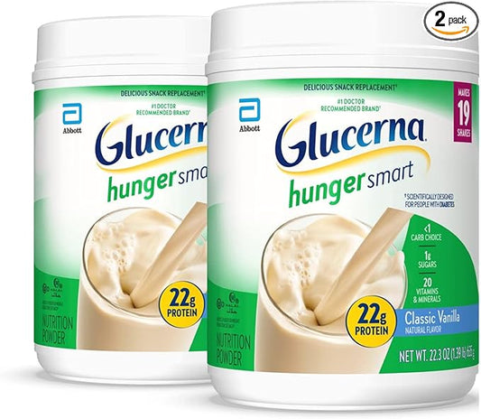 Glucerna Hunger Smart Powder, Diabetic Drink to Support Blood Sugar Management, 22g Protein, 130 Calories, Classic Vanilla, 22.3-oz Tub, 2 Count