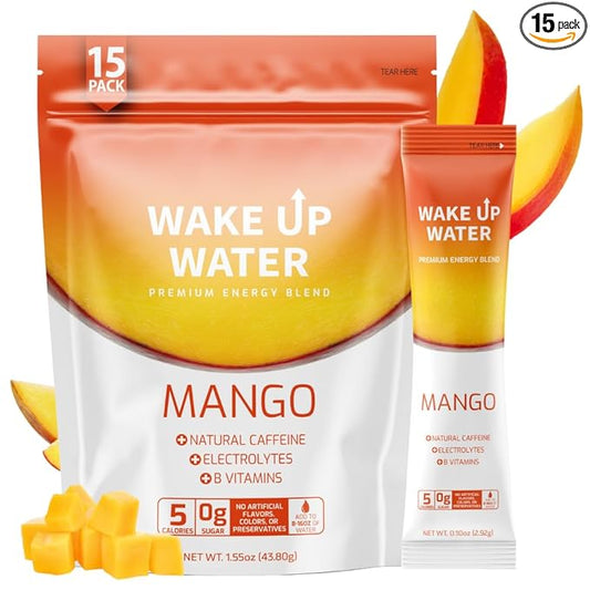 Energy + Hydration Sugar Free 15 Packs, Mango Flavor - Energy Drink Powder, Electrolytes Powder Drink, Natural Caffeine Mix Packet, B Vitamins, 5 Calories, Gluten Free - .10 oz (2.9g)