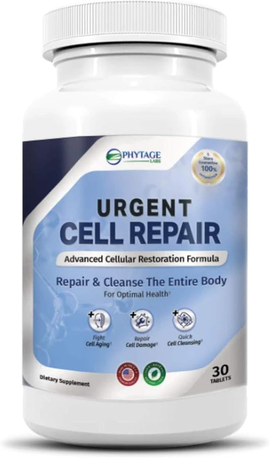Urgent Cell Repair - All Natural Cellular Regeneration, Anti Aging Benefits, Support Skin, Kidney, Hair, Gut, Bones, Brain, Joints, Lungs and Liver (30 Tablets)