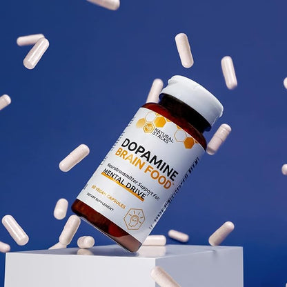 NATURAL STACKS Dopamine Brain Food - 650mg L-Tyrosine Supplement - Dopamine Supplement for Focus & Mental Drive - Supports Mental Energy - Neurotransmitter Support with B Vitamins - 60 Capsules
