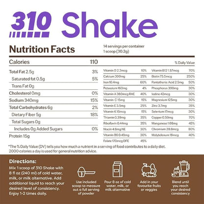 310 Nutrition Meal Replacement Shake - Fiber-Rich Superfood Blend - Low Carb, Keto & Paleo Friendly, Gluten-Free, 26 Essential Vitamins & Minerals, Natural Sweeteners - Mocha, 14 Servings