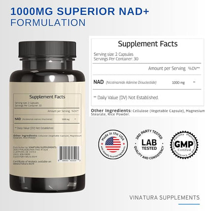 NAD Supplement 1000mg - Pure NAD Supplement for Anti-Aging