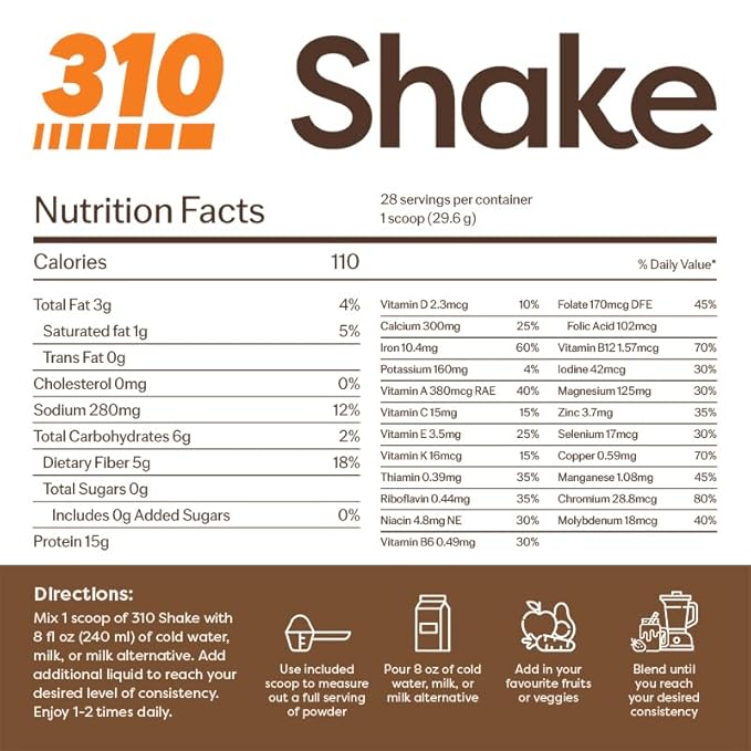 310 Nutrition All-In-One Meal Replacement Shake - Fiber-Rich Vegan Superfood Blend with Natural Sweeteners - Low Carb, Keto & Paleo Friendly, Gluten-Free, 26 Essential Vitamins & Minerals, Chocolate Bliss, 28 Servings