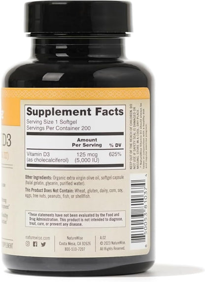 NatureWise Vitamin D3 5000iu (125 mcg) 200 Count