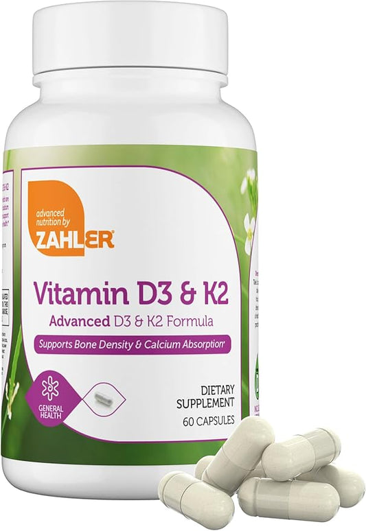 Zahler Vitamin D3 5000 IU K2 - Advanced Vitamin D3 K2 Formula - Bone Density & Calcium Absorption - Kosher Vegetarian MK7 Vitamin K2 D3 Vitamin Supplement - VIT D3 K2, Vitamin D K2 (60 Capsules)