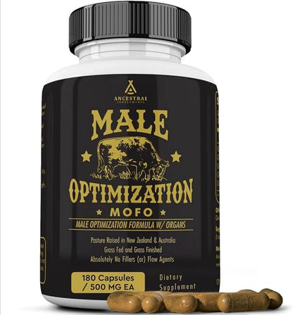 Ancestral Supplements Mofo, Supplements for Men, Support for Test and Energy Levels and Overall Men's Health and Wellness, Non-GMO Grass Fed Beef Organ Supplement with Liver, No Fillers, 180 Capsules