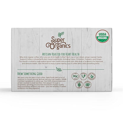 Super Organics Cardio Support Coffee Brew Cups With Superfoods & Probiotics Keurig K-Cup Compatible Cardiovascular Health Medium Roast, USDA Certified Organic, Vegan Coffee, 60ct