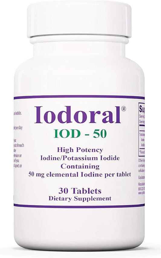 Optimox Iodoral 50 mg Supplement - Potassium Iodide Tablets, High Potency Iodine Tablets, Iodine Supplements for Thyroid Support, Daily Vitamins and Minerals, Lugol's Iodine Solution - 30 Count.