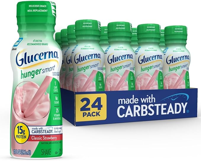 Glucerna Hunger Smart Shake, Diabetic Drink to Support Blood Sugar Management, 15g Protein, 180 Calories, Classic Strawberry, 10-fl-oz Bottle, 24 Count