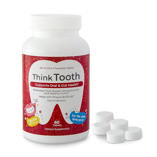 Think Tooth Chewable Tablets Supports Oral & Gut Health - Dental Probiotic Supplement for Fresh Breath & Healthy Gums - Advanced Oral Health Probiotics for Nightly Oral Care Routine - 60 Tablets