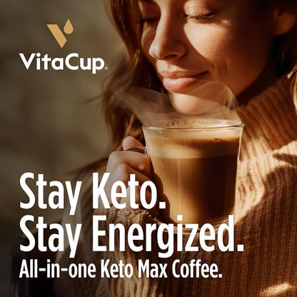 VitaCup Keto Max Dark Roast Coffee Pods, Ketosis & Energy, Butter, MCT Oil, Turmeric, B Vitamins, D3, All-In-One Keto Recyclable Single Serve Pod Compatible with Keurig K-Cup Brewers, 36 Ct