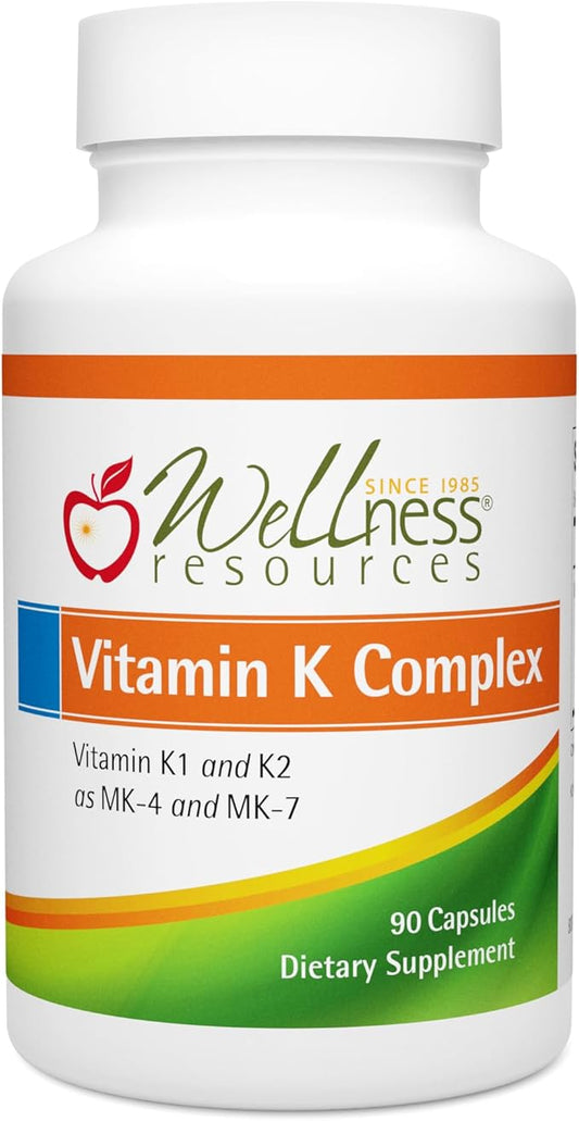 Wellness Resources Vitamin K Complex 600 mcg K2 (as MK-4 and MK-7) and 1000 mcg K1 for (90 capsules)