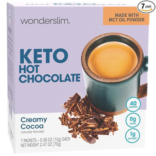 Wonderslim Keto Hot Chocolate Mix, MCT Oil, Low Carb, Gluten Free (7ct)