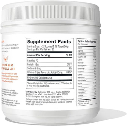 Bulletproof Unflavored Collagen Peptides Powder with MCT Oil, 14.3 Ounces, Grass-Fed Collagen Protein for Skin, Bone and Joint Support, Pasture Raised, No Added Hormones