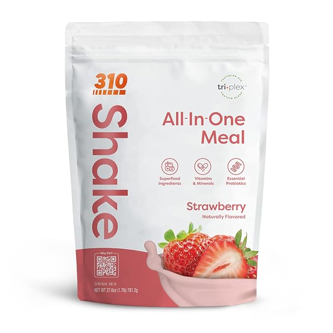 310 Nutrition All-In-One Meal Replacement Shake - Fiber-Rich Superfood Blend with Natural Sweeteners - Low Carb, Keto & Paleo Friendly, Gluten-Free, 26 Essential Vitamins & Minerals, Strawberry, 28 Servings