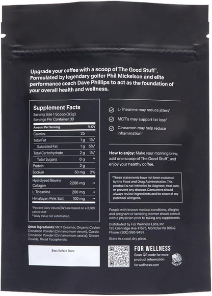 For Wellness The Good Stuff Performance Coffee Supplement- Non-Dairy Coffee Creamer Powder w/Collagen, MCT, L-Theanine & Cinnamon - Healthy Coffee Add-in for Energy & Focus