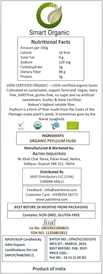 Organic Psyllium Husk, Keto Friendly, Vegan, 8 Ounce.