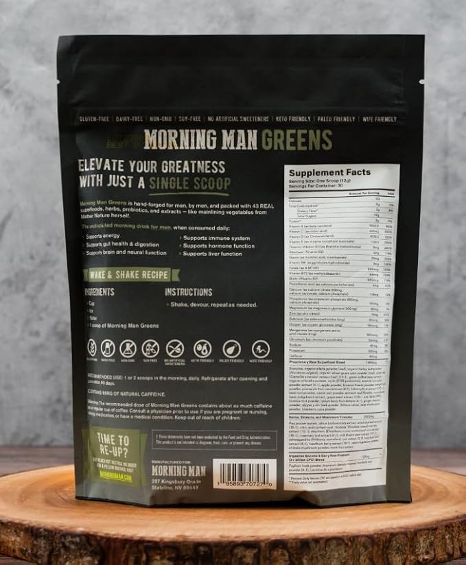 Best Tasting Greens Probiotic Superfood Mix, 95mg Caffeine, Kick Start Your Morning, 75+ Vitamins, Green Tea & Coffee Extracts, Digestive Enzymes, Gluten Free, Vegan, Energy, Gut Health, 30 Servings