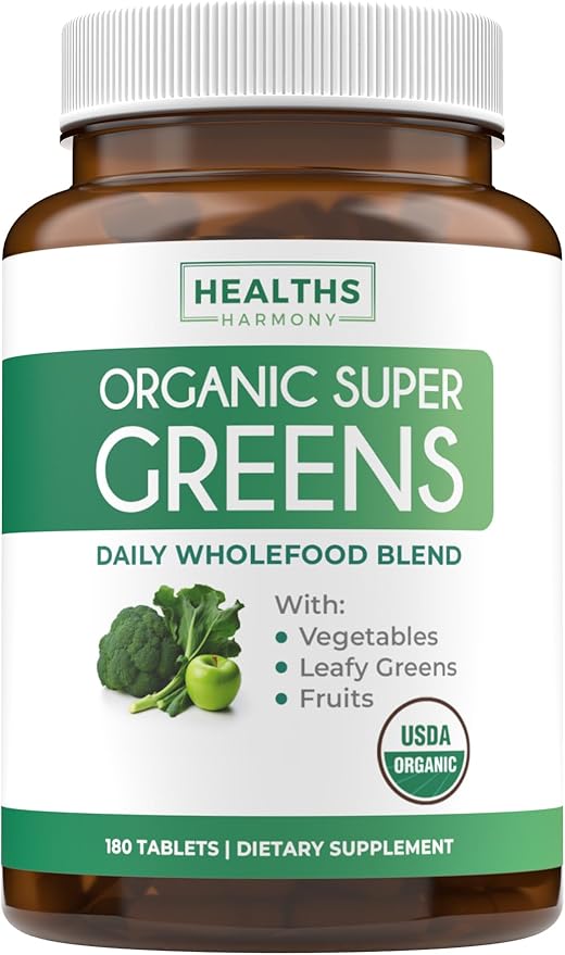USDA Organic Greens Powder (180 Tablets) Convenient Pills - Complete Superfood Supplement with 28 Fruits & Vegetables - Super Antioxidants, Energy, Gut Health, and Immune Support (No Capsules)