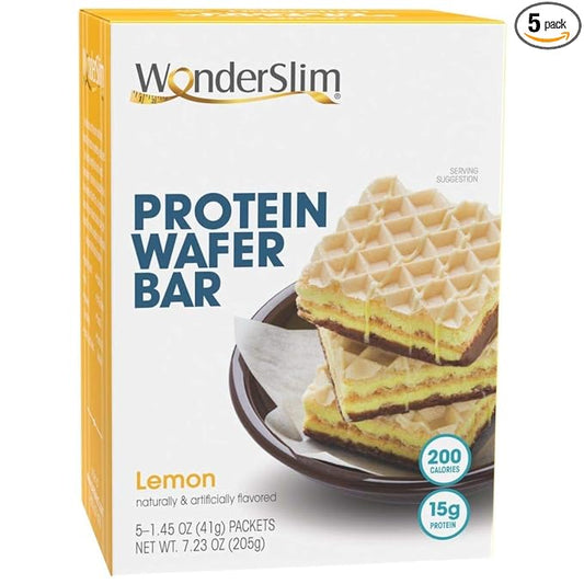 WonderSlim Protein Wafer Snack Bar, Lemon, 200 Calories, 15g Protein, 0mg Cholesterol (5ct)