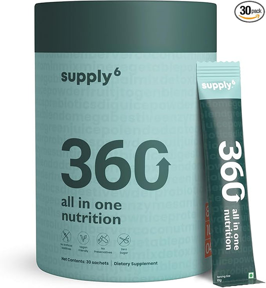 360 Greens Powder with 80+ Superfoods, Ayurvedic Herbs, Vitamins, Minerals, Probiotics & Botanicals | Supports Energy, Gut Health & Immunity | Plant-Based & No Added Sugar | 30 Servings