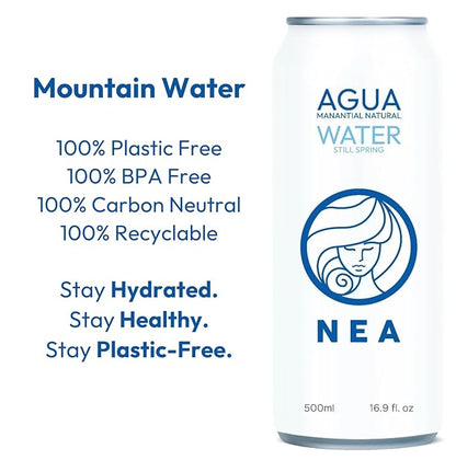 NEA Natural Spring Water - Pure Canned Water from the Austrian Alps - Refreshing Mineral Drinking Water - Naturally Filtered Mountain Spring Water in 16.9oz Can - Plastic-Free Boxed Water 12 Pack.