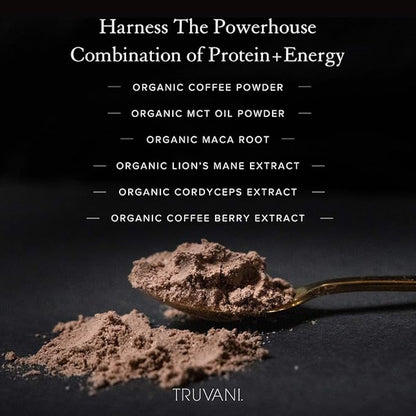 Truvani Protein + Energy Drink Mix 87mg Caffeine 12g Protein 20 Servings