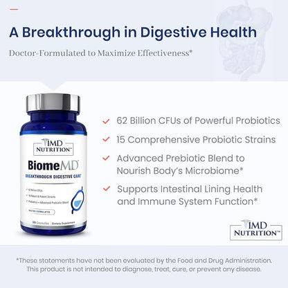 1MD Nutrition BiomeMD Probiotics 62 Billion 15 Comprehensive 60 Capsules