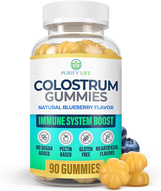 Sugar-Free Colostrum Gummies (1500mg) Bovine Colostrum for Humans, Grass-Fed Supplement for Gut Health, Leaky Gut Repair, Immune Support, Skin Health - 35% IgG Per Serving