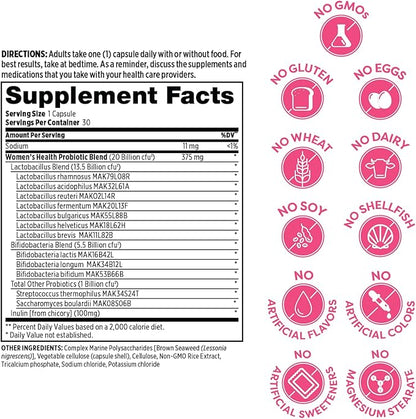 Probulin Women’s Health Probiotic + Prebiotic for Vaginal, Gut & Immune Health - 20 Billion CFU - 12 Probiotic Strains, 30 Vegan Capsules