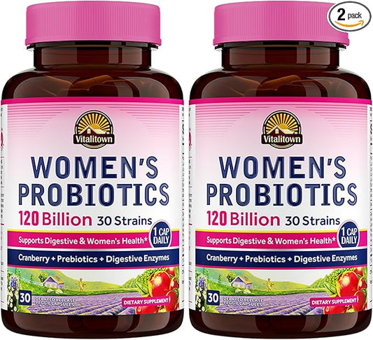 VITALITOWN Women's Probiotics 120 Billion CFUs 1 Daily, 30 Strains, 60 Delayed