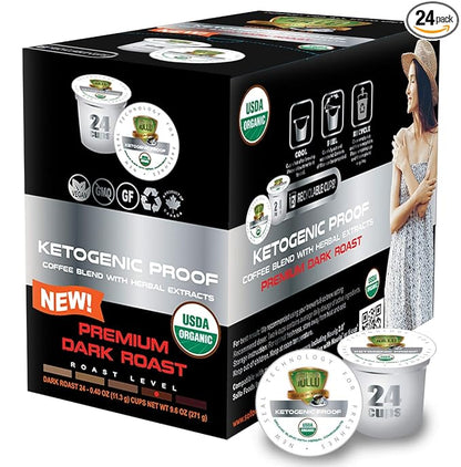 SOLLO KETO Dark Roast Infused Coffee Pods, 0 g CARBS, Coconut MCT Oil, Compatible With 2.0 K-Cup Keurig Brewers, 24 Ct