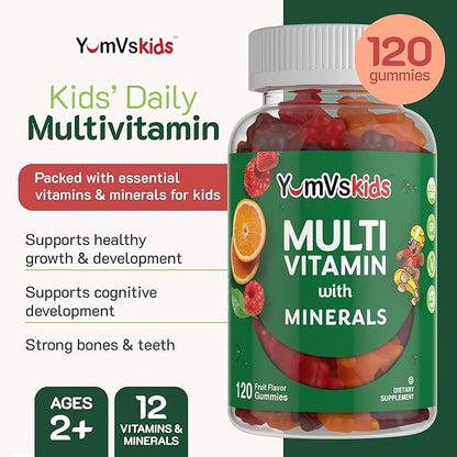 YumVs Kids Multivitamin Gummies 12 Minerals D3 E B6 B12 B12 - (120 Count)